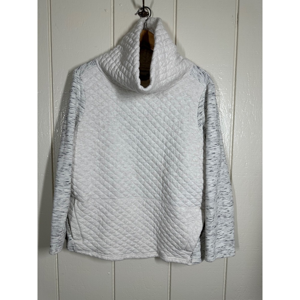 Chico's Sweatshirt Women 2 L Gray Zenergy Cowl Neck Quilted Space Dye Pullover